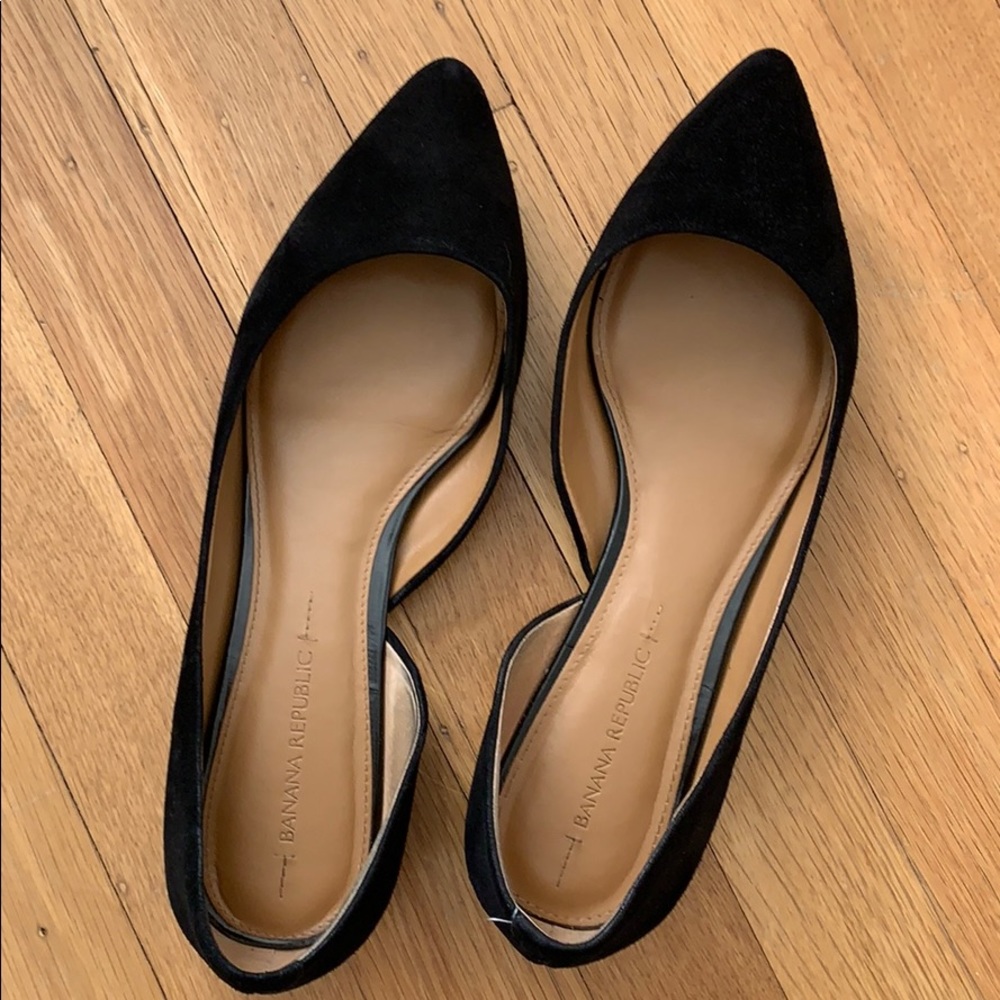 Banana Republic black suede flats with gold accent